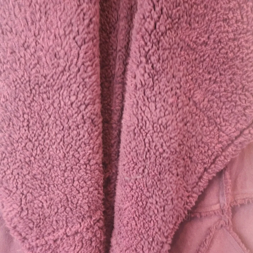 CAS LON Burgundy‎ Faux Suede Sherpa Lined Shawl Collar Vest Women's Size S